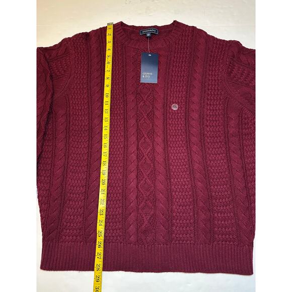 Crown & Ivy Sweater Men's Size XXL Red Wine Cable Knit Casual Layer Long Sleeve - Picture 2 of 7